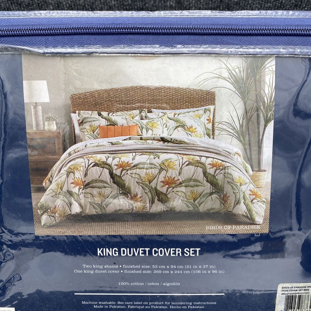 Tommy Bahama Birds of Paradise King Duvet Set 3pc Ivory Tropical Floral NIP NEW - Picture 7 of 10